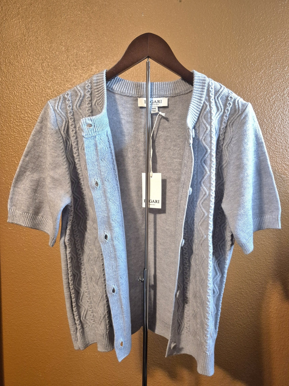 Bogari Soft Gray Cable Knit Short Sleeve Cardigan